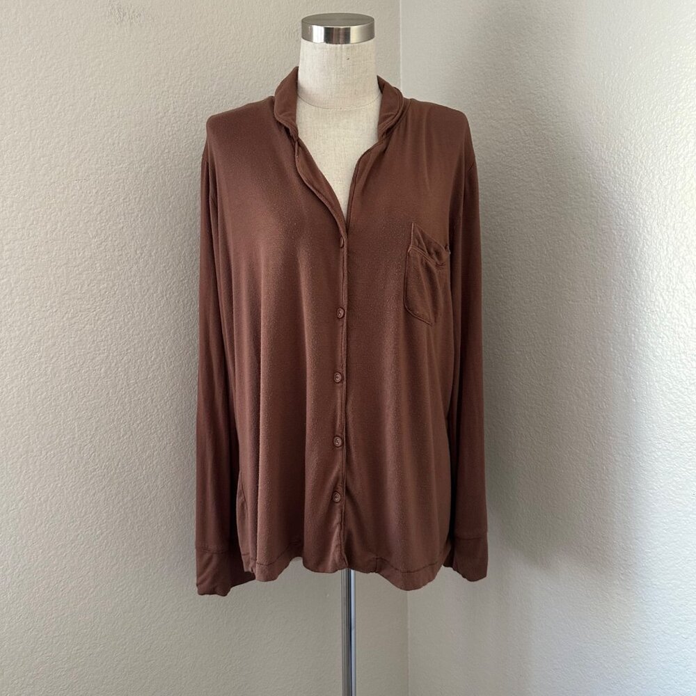 Skims Long Sleeve Sleepwear Button Up Rayon Spandex Brown Sz M